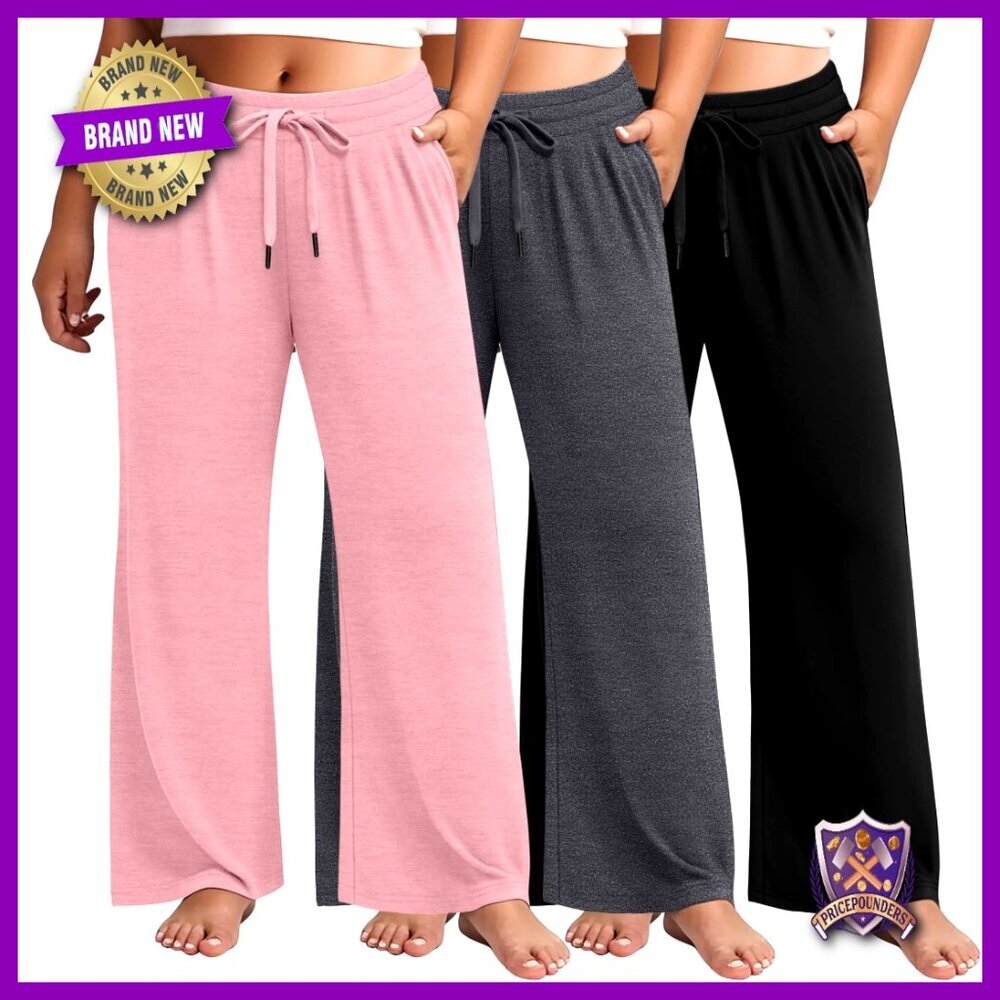 Plus Size Wide Leg Yoga Pants High Waist Jogger Sweatpants with Pockets